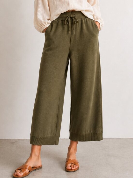 Banana Republic Pants - BANANA REPUBLIC Olive Green Knit Wide Leg Cropped Sweater Pants Sz XS EUC